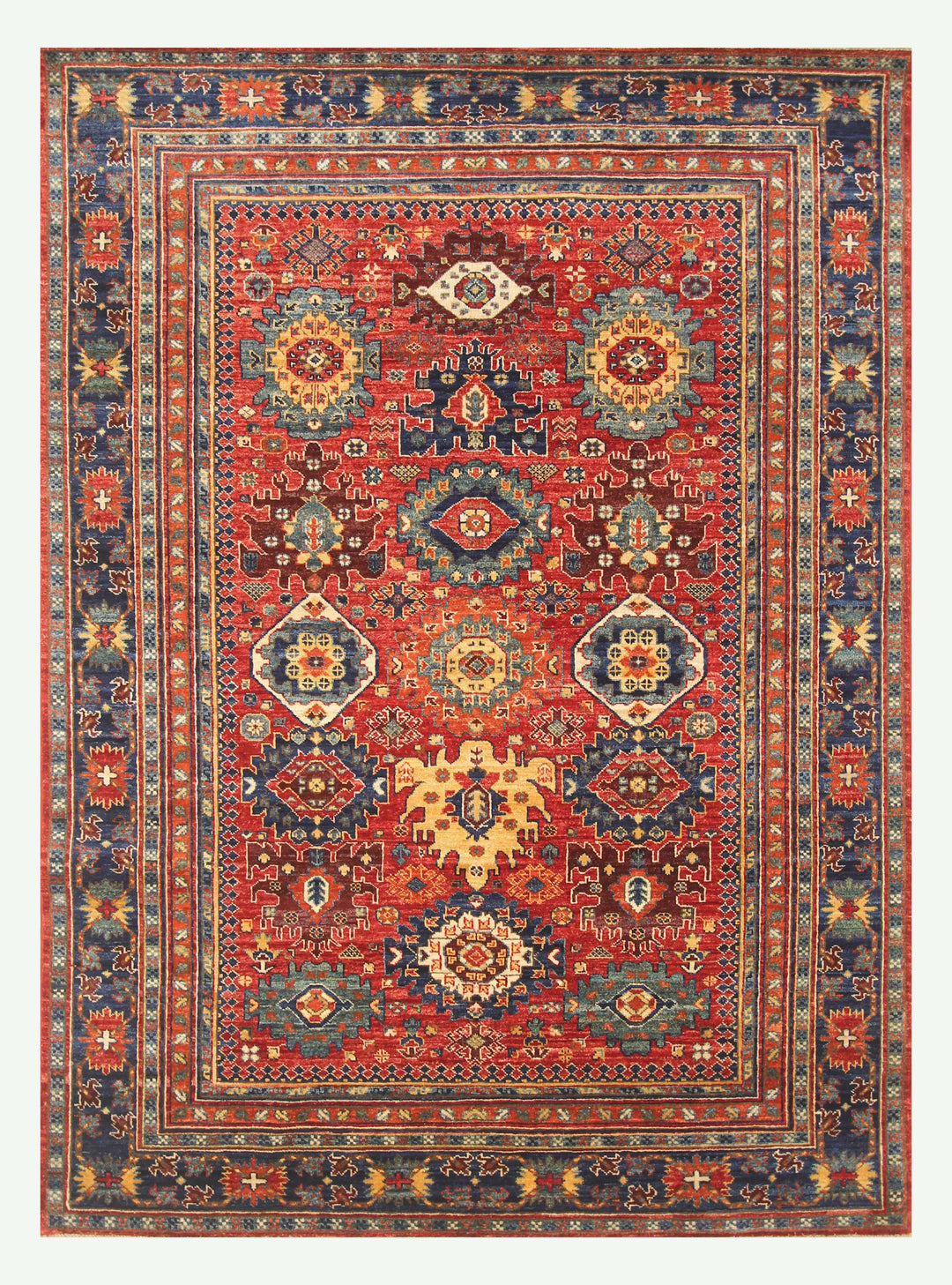 6x8 Red Navy blue Baluch Traditional Afghan Hand Knotted Rug - Yildiz Rugs
