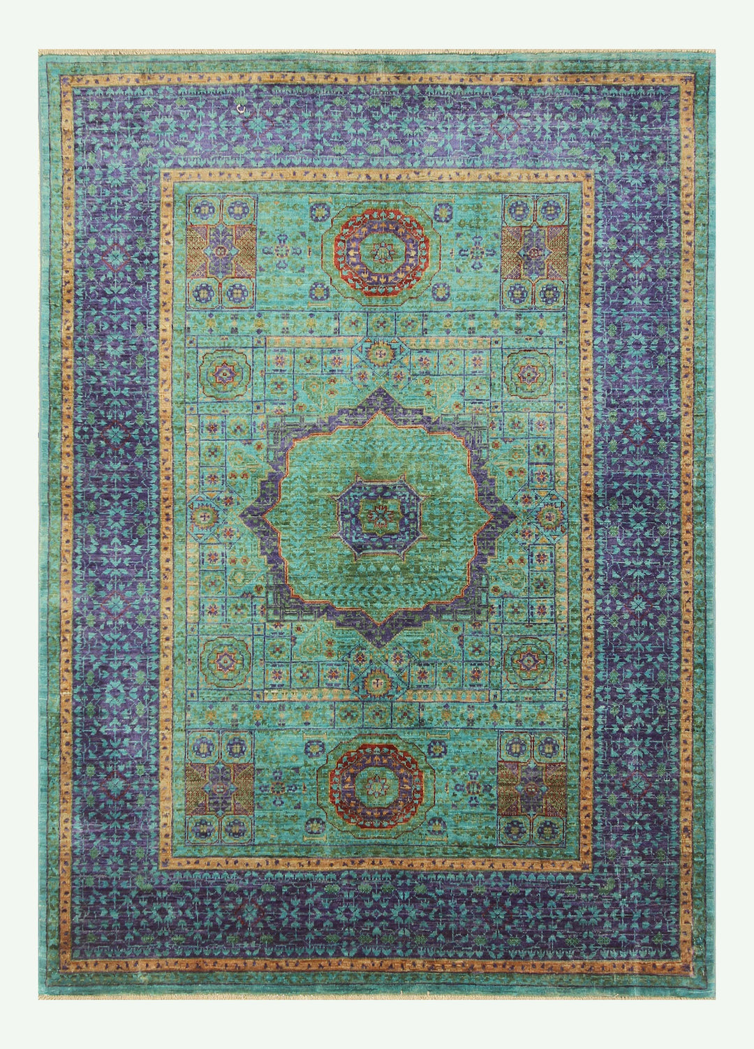 4'3" x 6' Turquoise Blue Green Mamluk Super Fine Hand knotted Turkish Rug - Yildiz Rugs