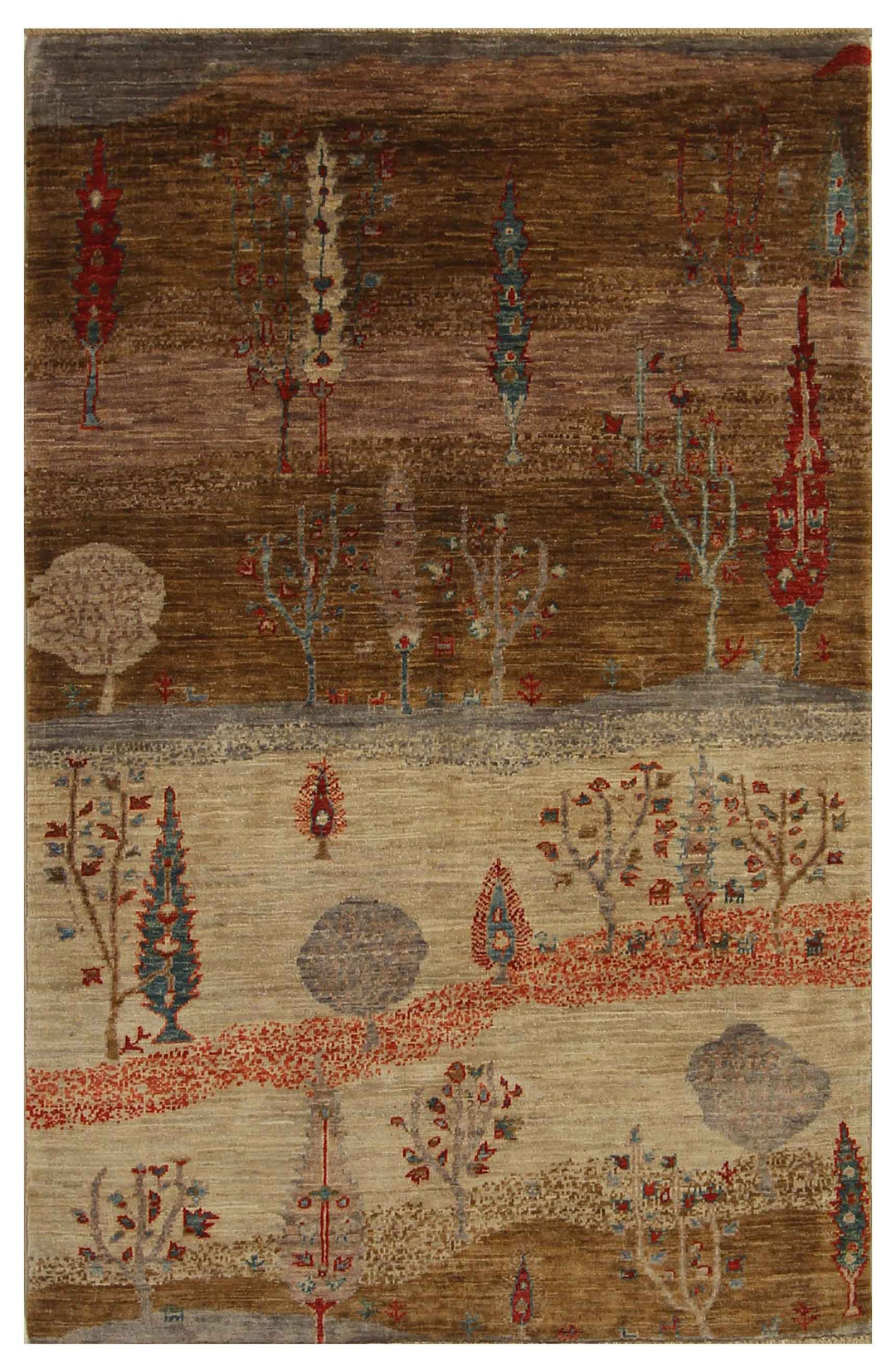 3x5 Gray Brown Gabbeh Afghan Hand wool Landscape Rug - Yildiz Rugs