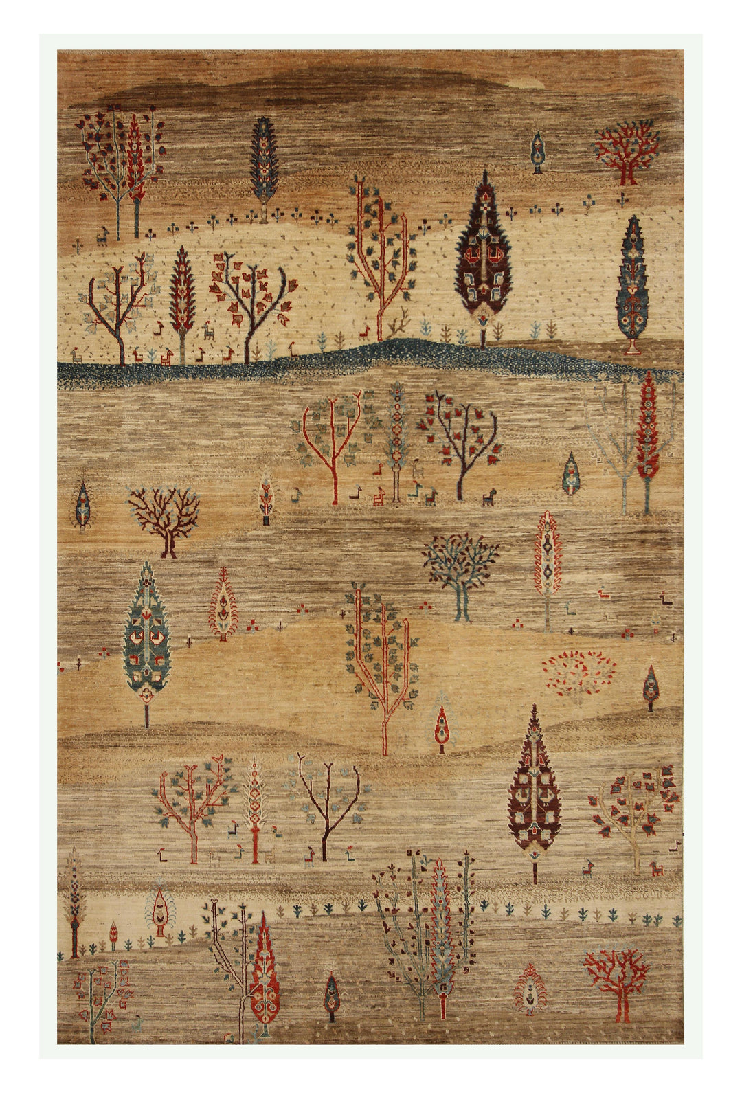 6x9 Tan Beige Brown Gabbeh Tribal Landscape Afghan Hand knotted Rug - Yildiz Rugs