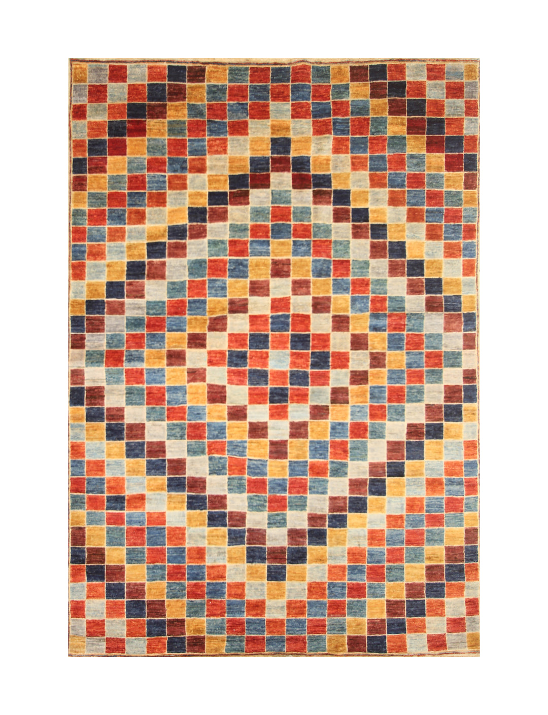 7x9 Checkered Gabbeh Multicolor Afghan Hand knotted Rug - Yildiz Rugs