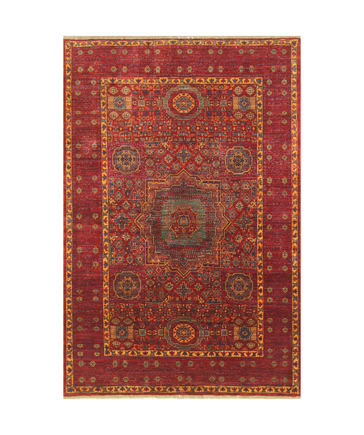 3x5 Red Pink Mamluk Hand knotted Turkish Medallion Rug
