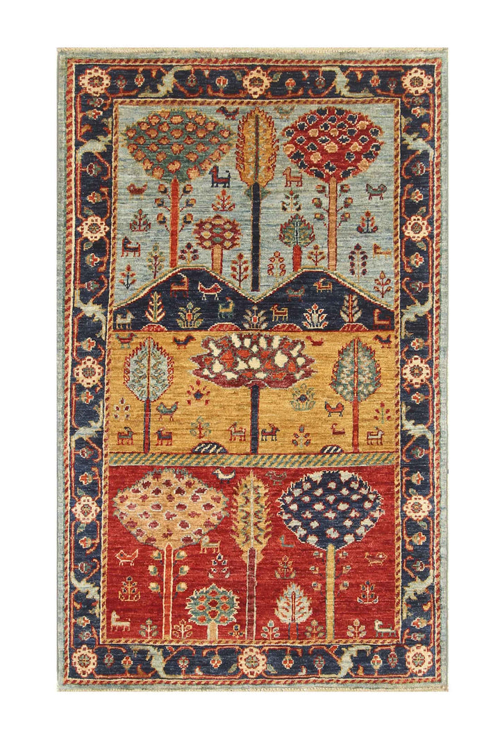 3x5 Blue Gabbeh Tree of life Afghan Hand knotted Rug