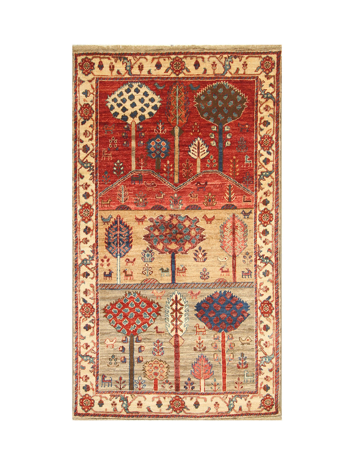 3x5 Brown Beige Gabbeh Tree of life Afghan Hand knotted Rug