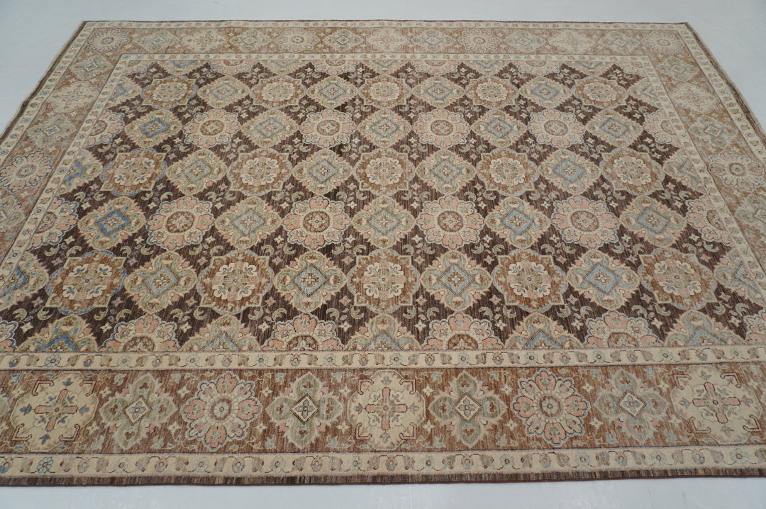 7x10 Brown Vintage Tabriz Afghan Hand Knotted Oriental Geometric Rug - Yildiz Rugs