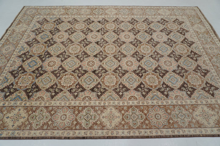 7x10 Brown Vintage Tabriz Afghan Hand Knotted Oriental Geometric Rug - Yildiz Rugs