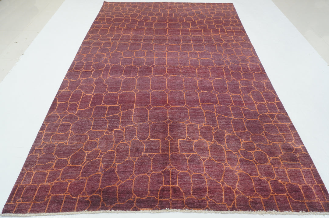 6x10 Purple Abstract Gabbeh Afghan Hand knotted Modern Abstract Rug - Yildiz Rugs