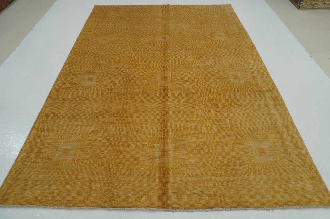 7x10 Beige Yellow Abstract Gabbeh Afghan Hand knotted Modern Rug - Yildiz Rugs