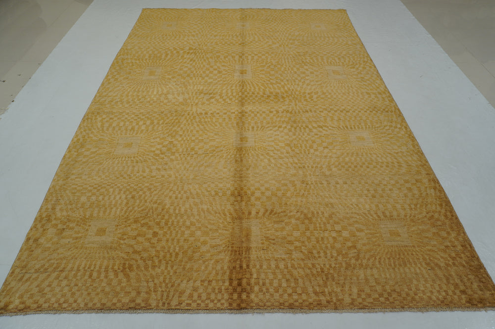 7x10 Beige Yellow Abstract Gabbeh Afghan Hand knotted Modern Rug - Yildiz Rugs