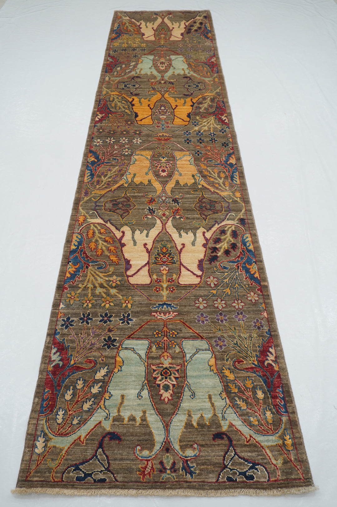 3 x 13 ft Gray Bidjar Afghan Hand knotted Oriental Runner Rug - Yildiz Rugs