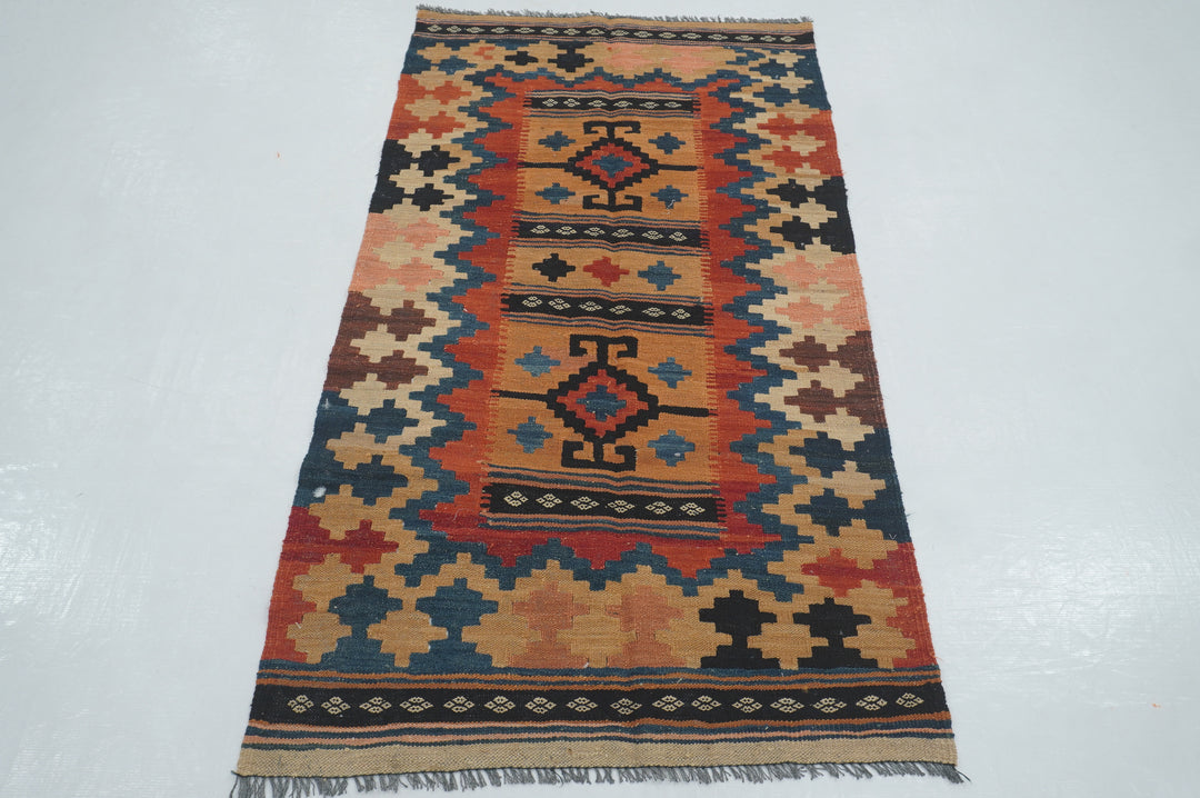 3x5 Afghan Vintage Handmade Flat weave Wool Kilim Rug - Yildiz Rugs