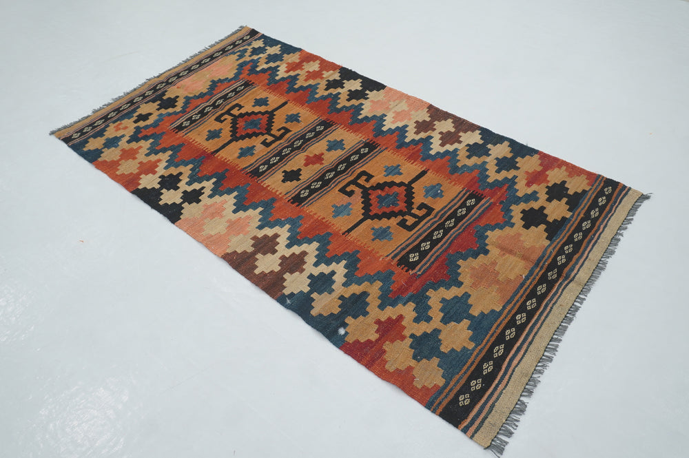 3x5 Afghan Vintage Handmade Flat weave Wool Kilim Rug - Yildiz Rugs