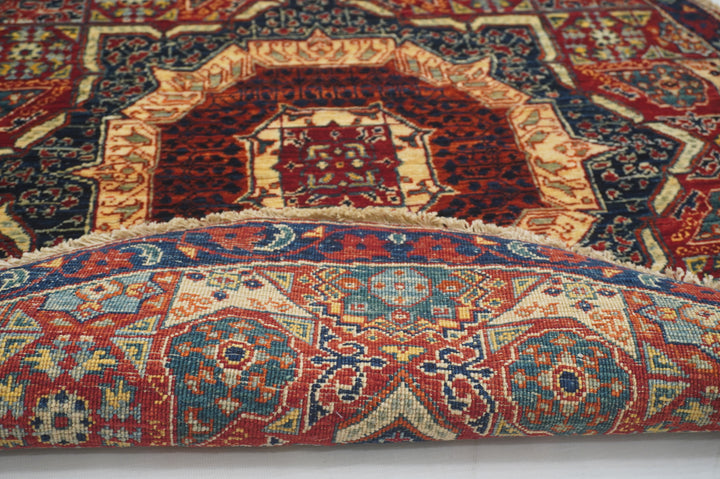 3x3 Small Red Blue Mamluk Turkish Hand knotted Medallion Circle Rug