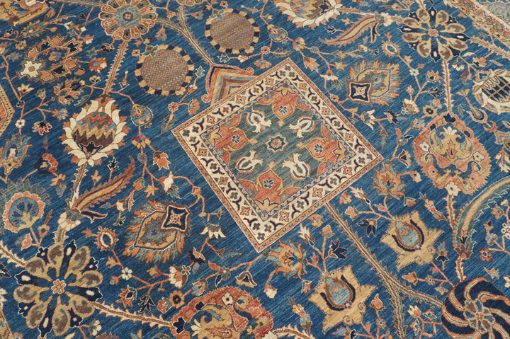 12x18 Blue Mughal Vintage Wash Afghan Hand knotted Oversize Rug - Yildiz Rugs
