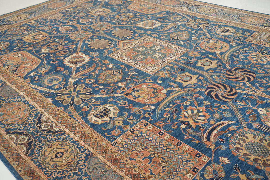 12x18 Blue Mughal Vintage Wash Afghan Hand knotted Oversize Rug - Yildiz Rugs