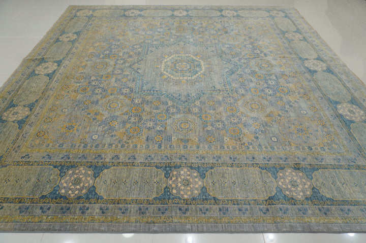 11x11 Blueish Gray Mamluk Hand knotted Large Square Turkish Rug - Yildiz Rugs