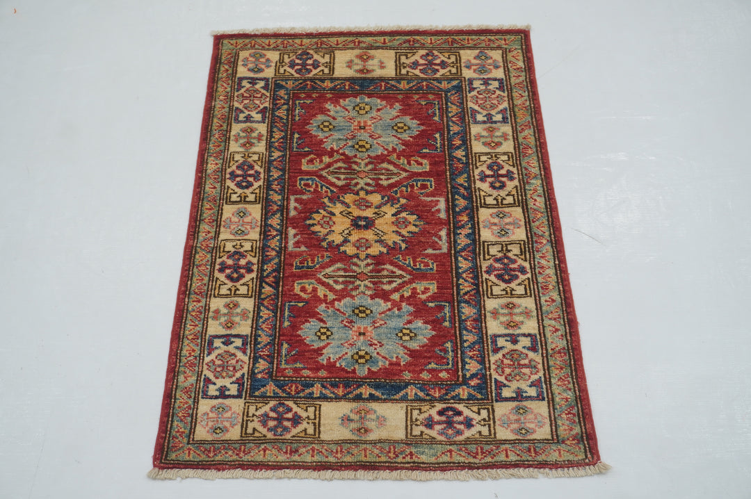 Red 2x3 Kazak Afghan Hand knotted Accent Rug