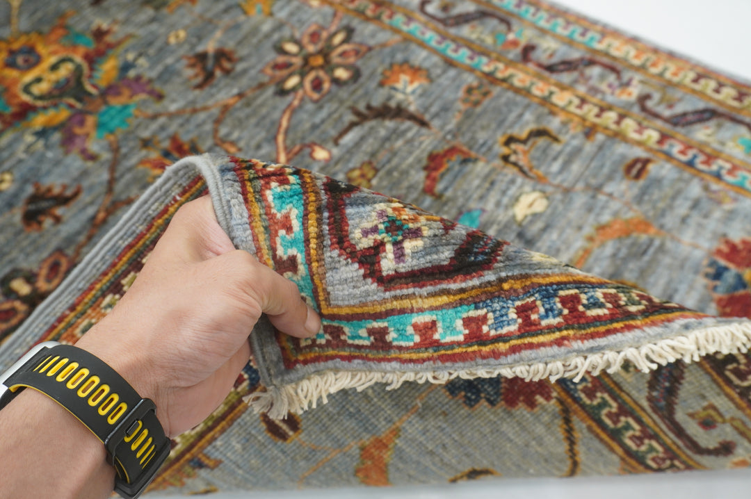7 ft Gray Waziri Oriental Afghan Hand knotted Runner Rug