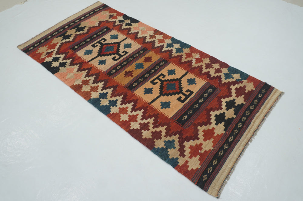 3x6 Afghan Vintage Handmade Flat weave Wool Kilim Rug - Yildiz Rugs