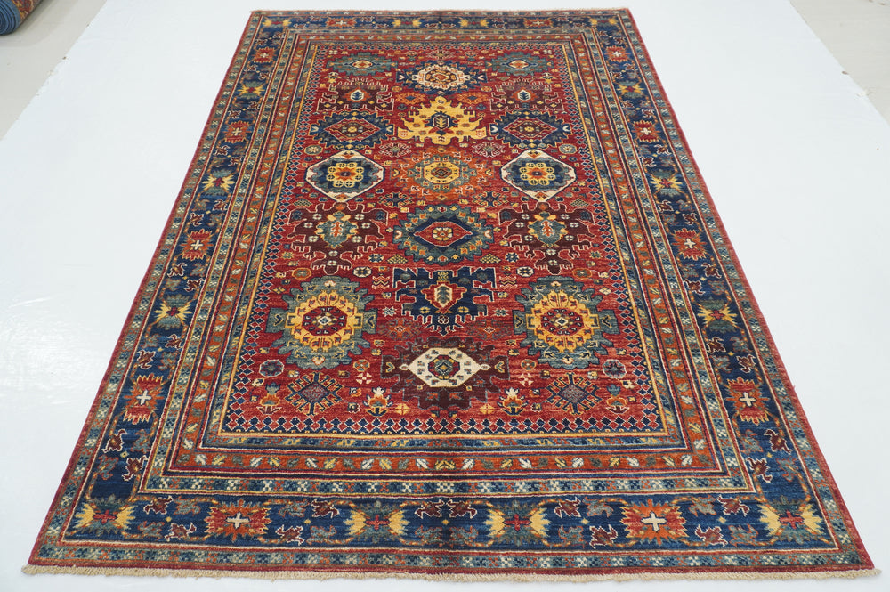 6x8 Red Navy blue Baluch Traditional Afghan Hand Knotted Rug - Yildiz Rugs