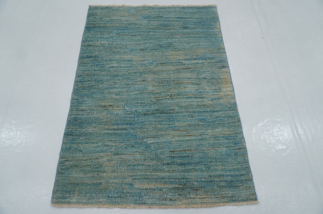3x4 Aqua Blue Vintage Gabbeh Afghan Handmade Solid Overdyed Rug - Yildiz Rugs