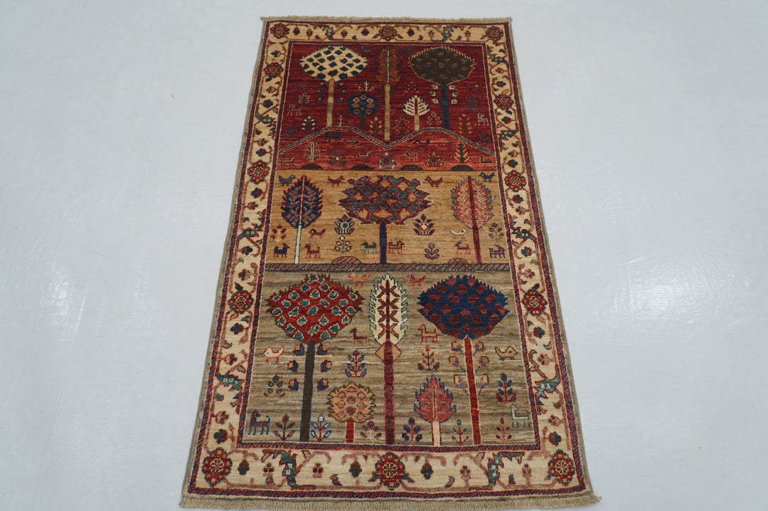 3x5 Brown Beige Gabbeh Tree of life Afghan Hand knotted Rug