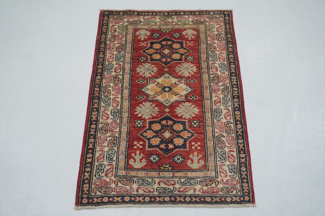 2x3 Red Kazak Afghan Hand knotted Rug