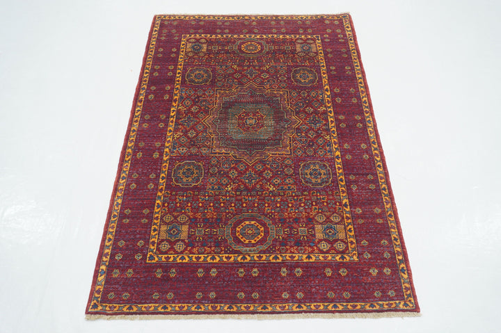 3x5 Red Pink Mamluk Hand knotted Turkish Medallion Rug