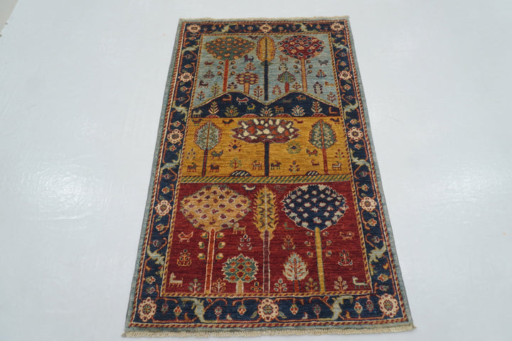 3x5 Blue Gabbeh Tree of life Afghan Hand knotted Rug