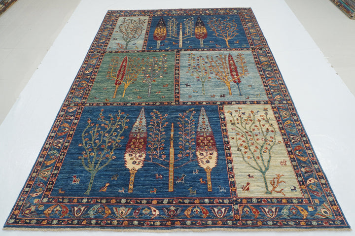 7x10 Blue Gabbeh Tree of Life Afghan Hand knotted Rug