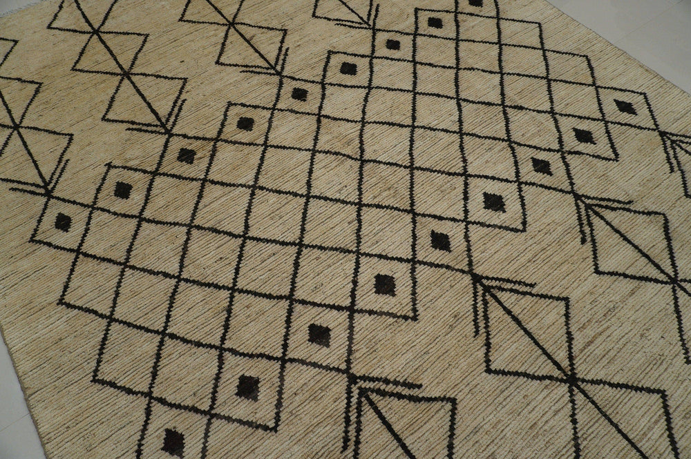 10x14 Moroccan White Beige Black Berber Beni Ourain abstract Area rug - Yildiz Rugs