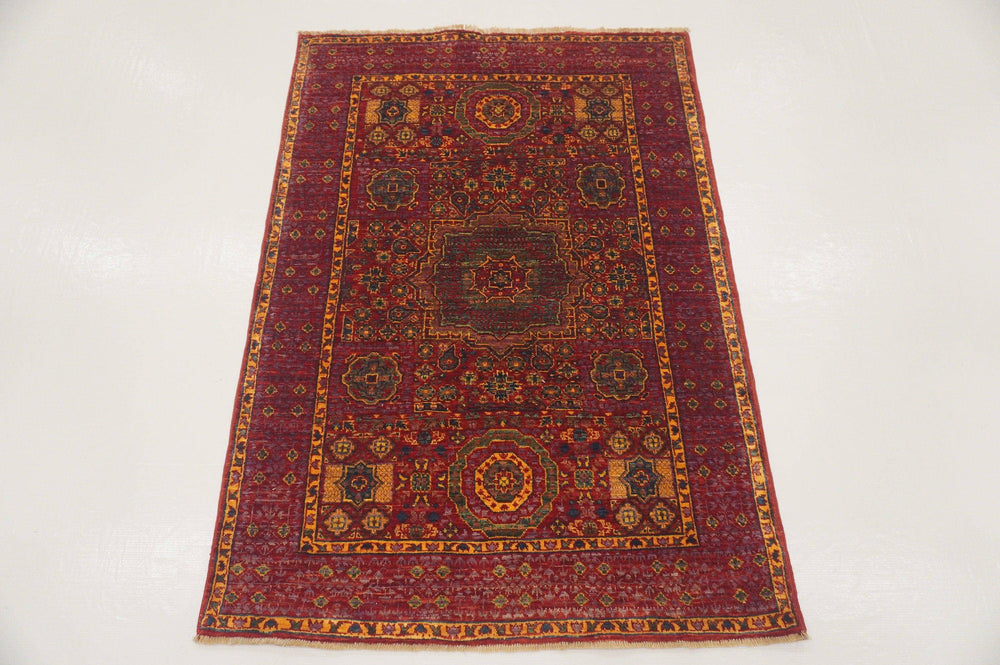 3x4 Turkish Mamluk Pink Purple Hand knotted rug - Yildiz Rugs