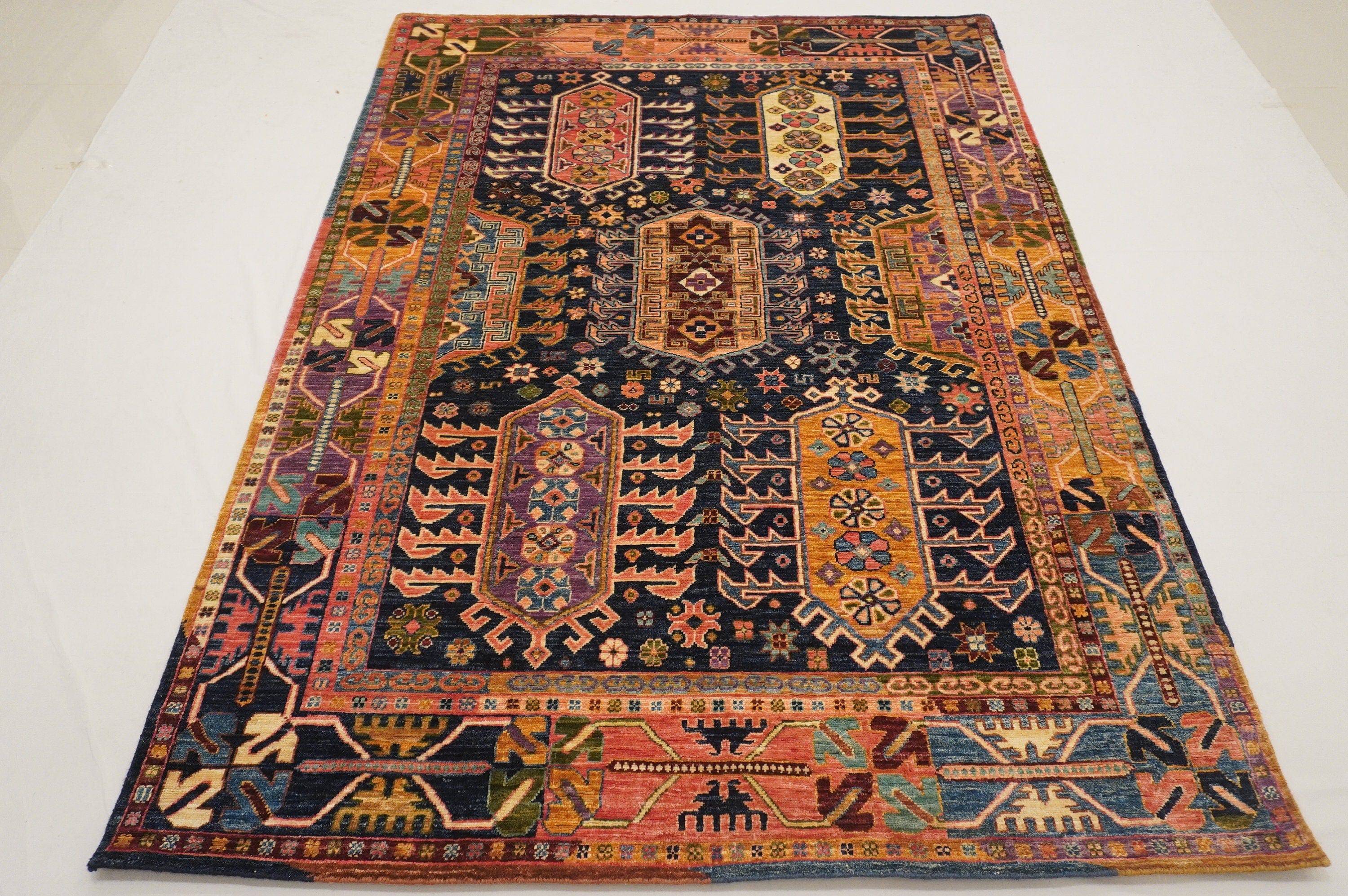 5x7 Tribal Navy Blue Afghan Hand Knotted wool Baluch Boho Rug