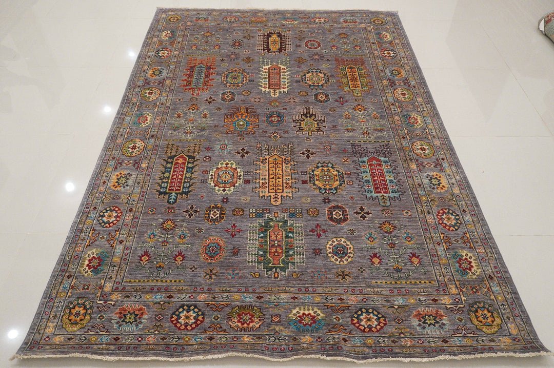 6x8 FT. Baluch Gray Afghan Hand Knotted wool Rug - Yildiz Rugs