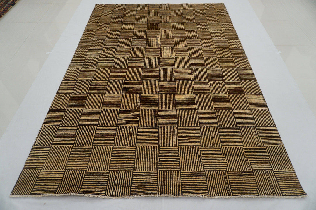 7x10 Weave Pattern Gabbeh Beige & Gray Afghan hand knotted wool area rug - Yildiz Rugs