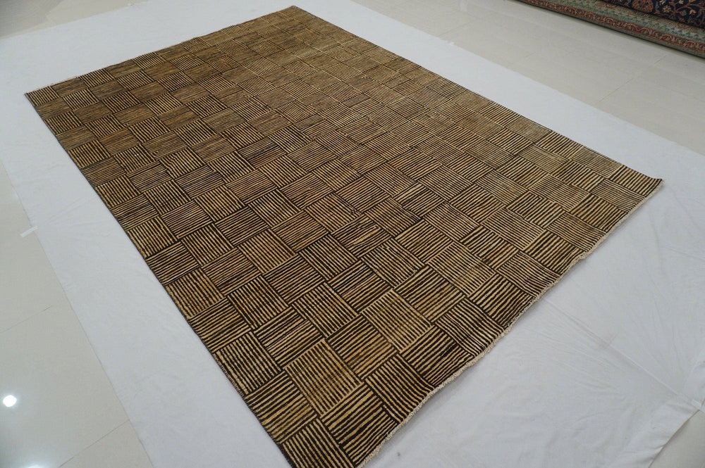 7x10 Weave Pattern Gabbeh Beige & Gray Afghan hand knotted wool area rug - Yildiz Rugs