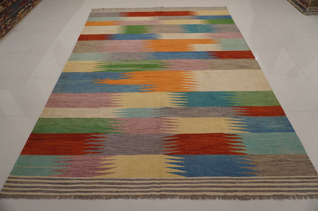 8'2x11'5 ft Afghan Multicolor Abstract Handmade Kilim Area Rug - Yildiz Rugs