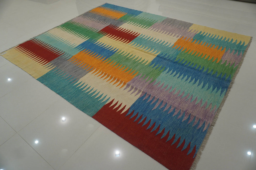 8x10 Afghan Modern Multicolor Handmade Abstract Kilim Area Rug - Yildiz Rugs