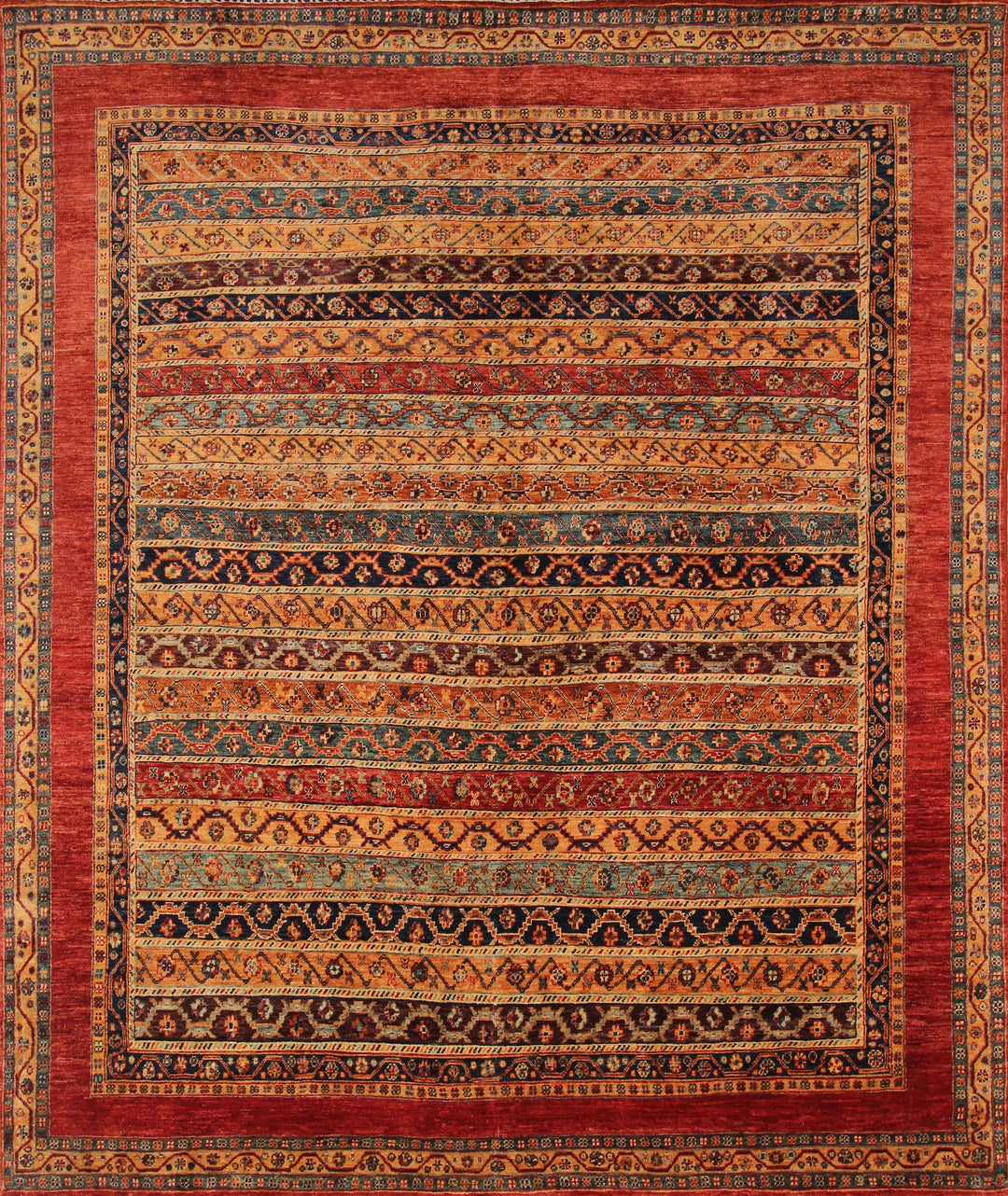 8x10 ft. Red Turkish Shaal Striped Hand Knotted Wool Area Rug - Yildiz Rugs