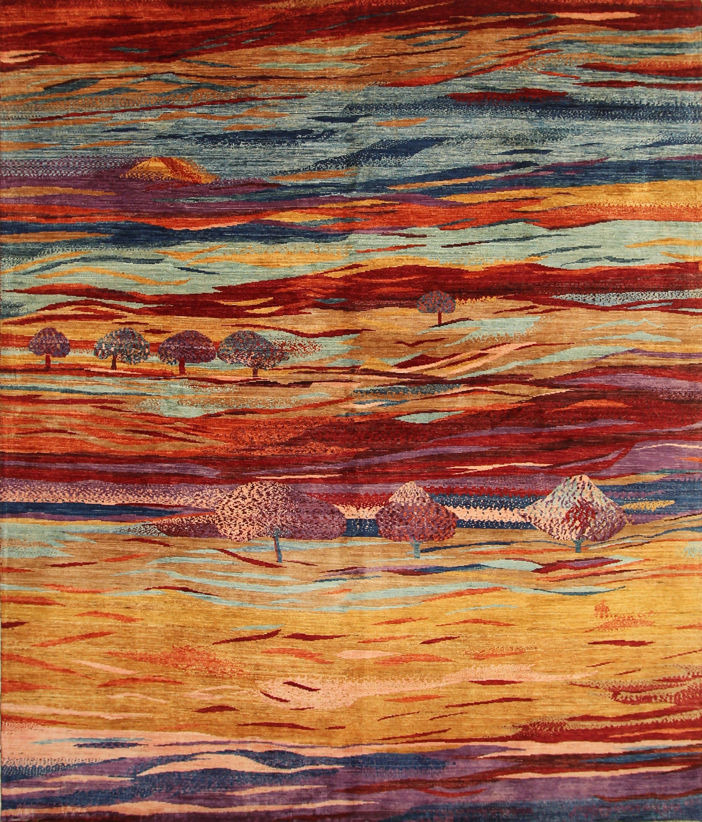8x10 Gabbeh Gold Red Persian Hazy Landscape Hand knotted Wool Rug