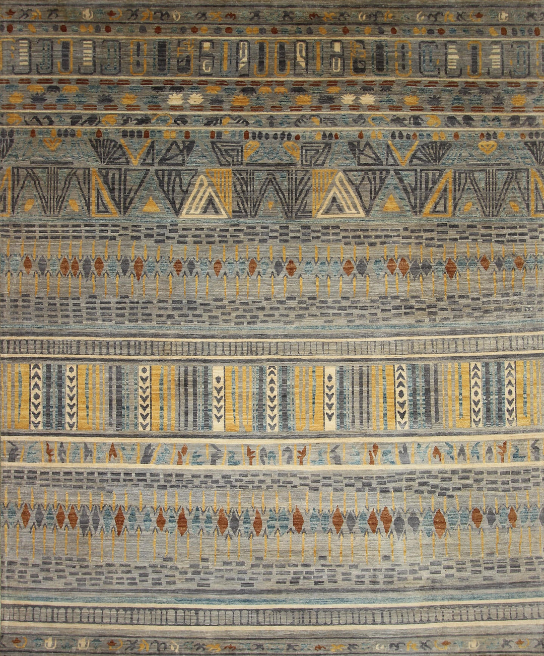 8x10 Modern Tribal Soft Gray Afghan Hand knotted wool rug - Yildiz Rugs