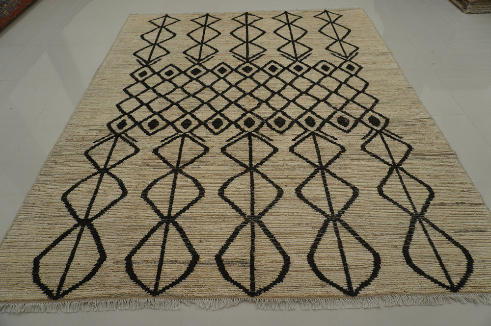 8x10 Berber Beige Moroccan Thick Wooly Abstract Beni Ourain Area Rug - Yildiz Rugs