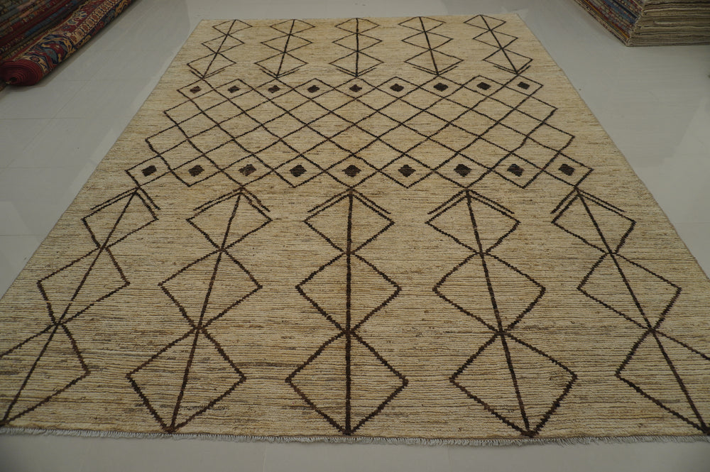 10x14 Beige Moroccan Berber Hand knotted Thick Beni Ourain Area Rug - Yildiz Rugs