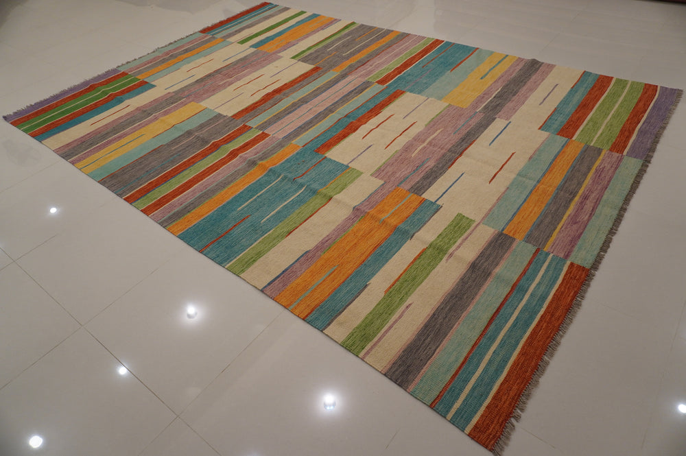 8'2x11'5 ft Afghan Abstract Handmade Kilim Area Rug - Yildiz Rugs