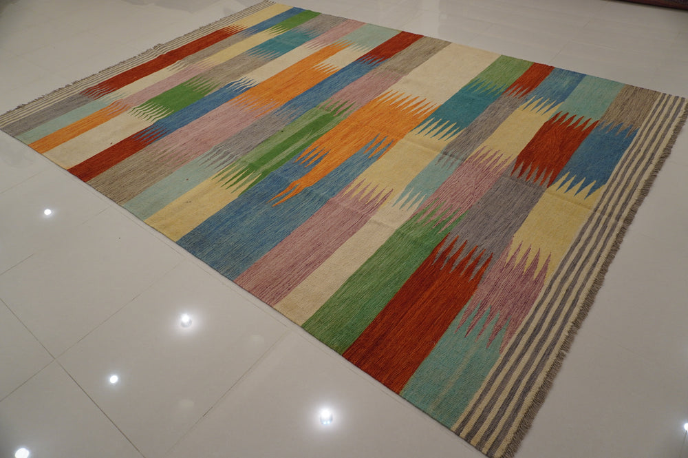 8'2x11'5 ft Afghan Multicolor Abstract Handmade Kilim Area Rug - Yildiz Rugs