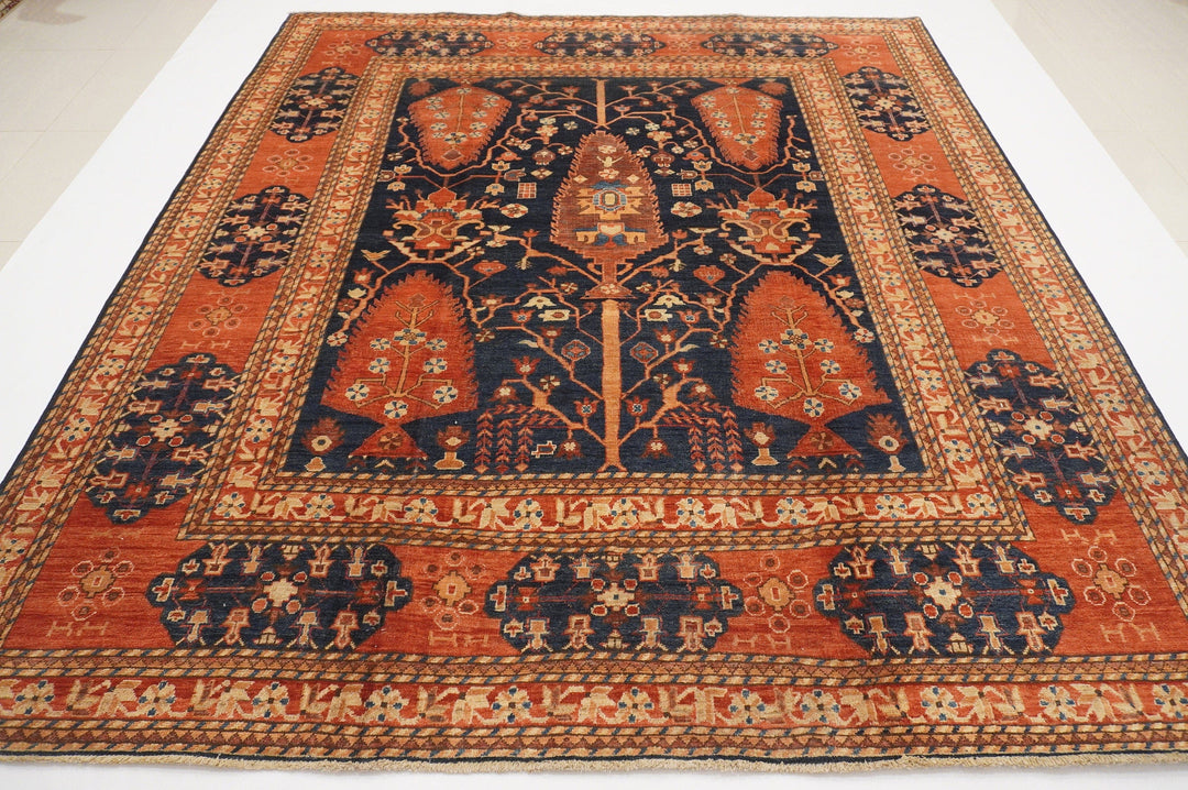 8x10 1960's Antique Gabbeh Tree Navy Blue Persian Hand knotted Low Pile Distressed Rug - Yildiz Rugs