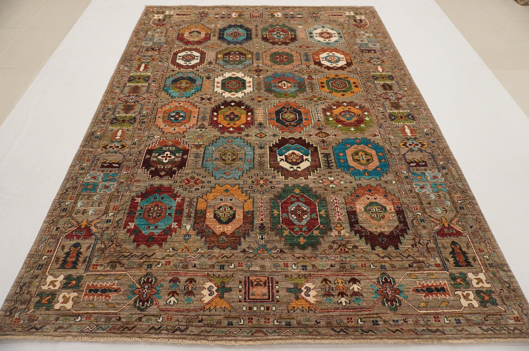 7x10 ft Baluch Gray Afghan Neutral Earth Tone colors Handmade Area Rug - Yildiz Rugs