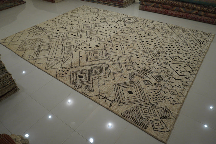 13x17 ft Berber White Beige Moroccan Abstract Beni Ourain Rug Big rug - Yildiz Rugs