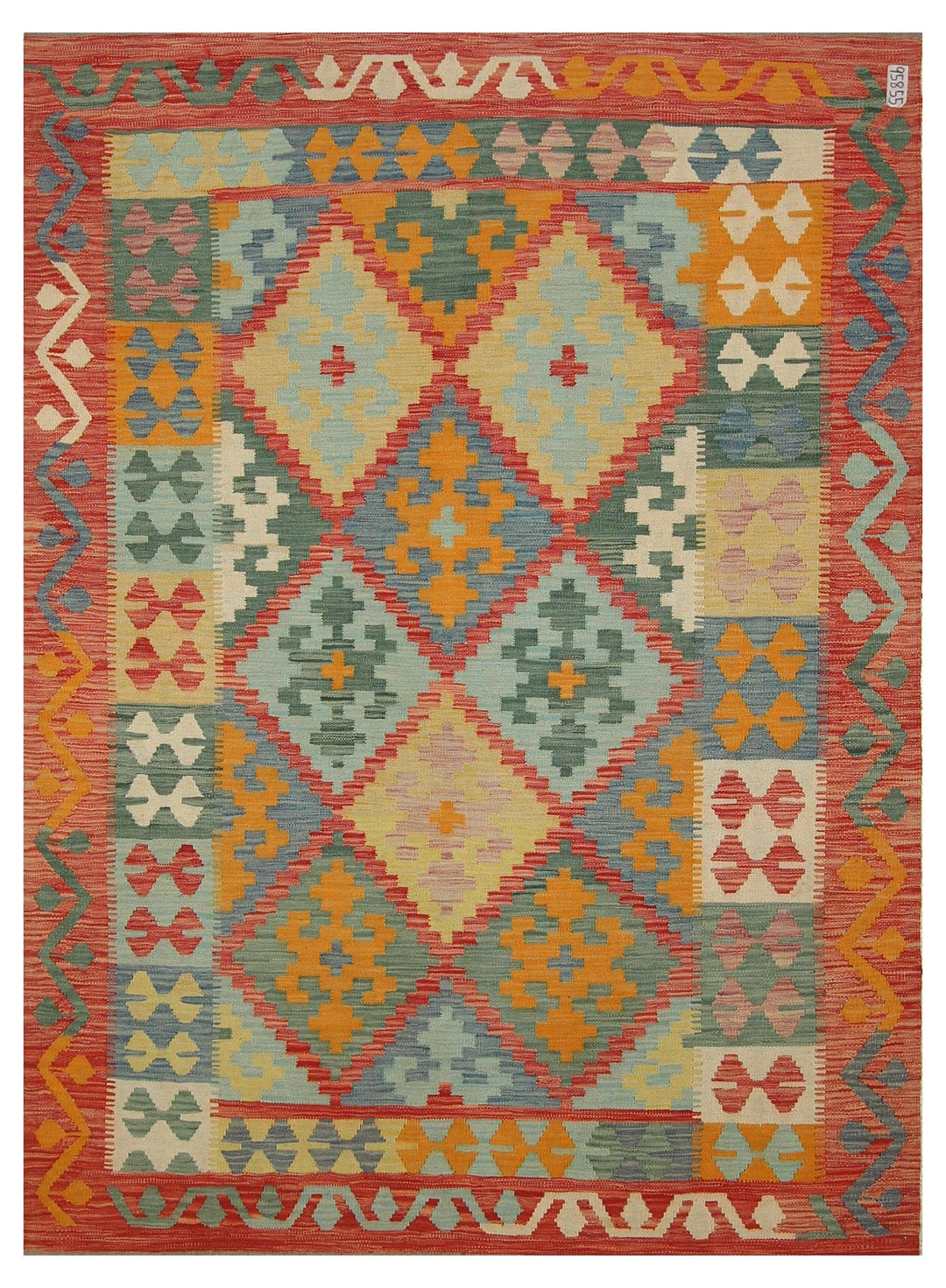 5x7 Afghan Pinkish Red Handmade Geometric Kilim rug - Yildiz Rugs