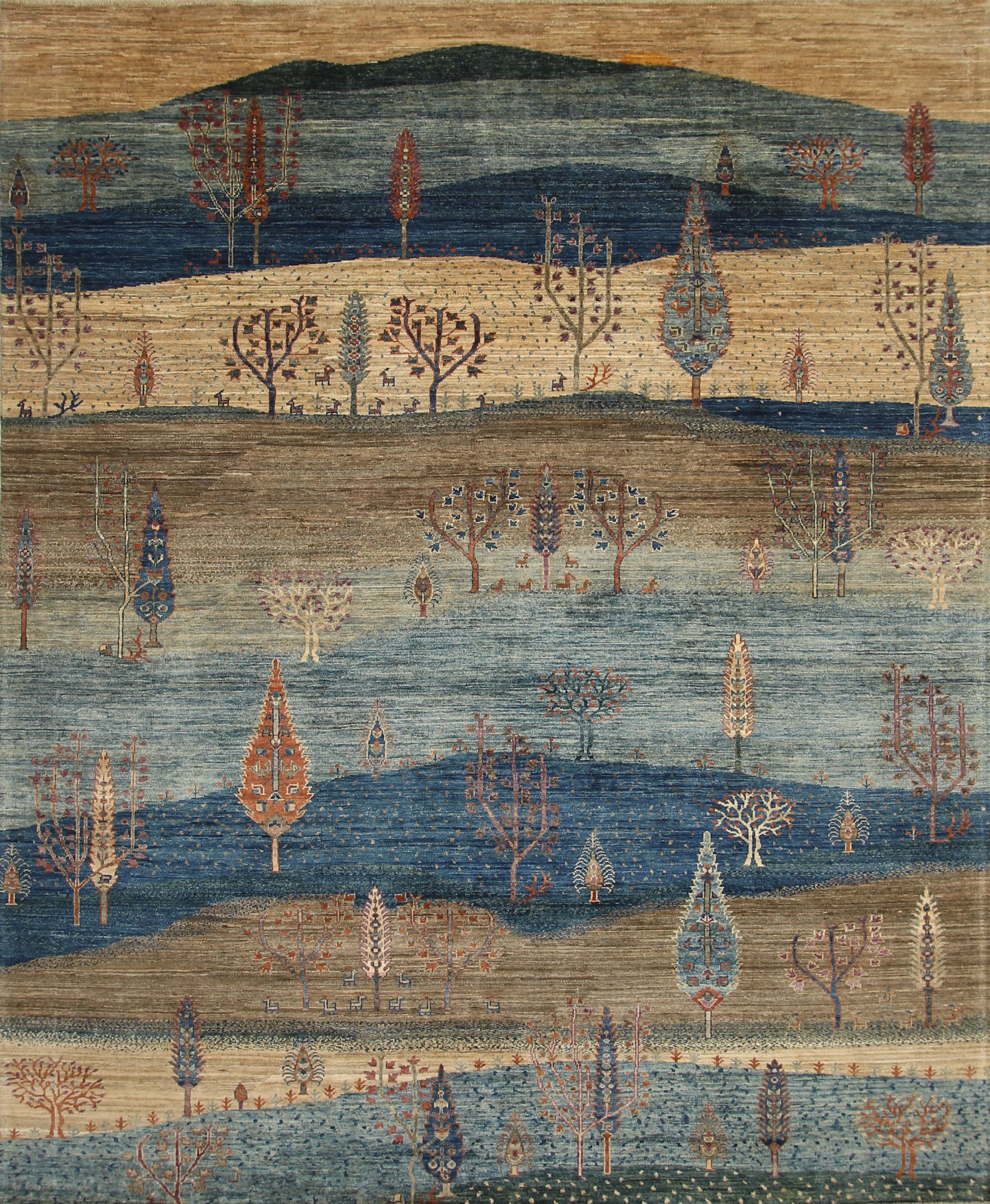 8x10 Blue Gabbeh Afghan Landscape Hand knotted Tribal Rug Yildiz Rugs